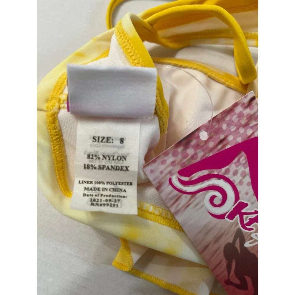 Kanu Surf Girls' Alania Flounce Bikini Size 8 Yellow New With Tag